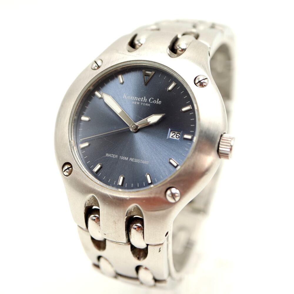 Kenneth Cole Men's 40mm Silver Tone Date Watch Stainless Steel w New Battery